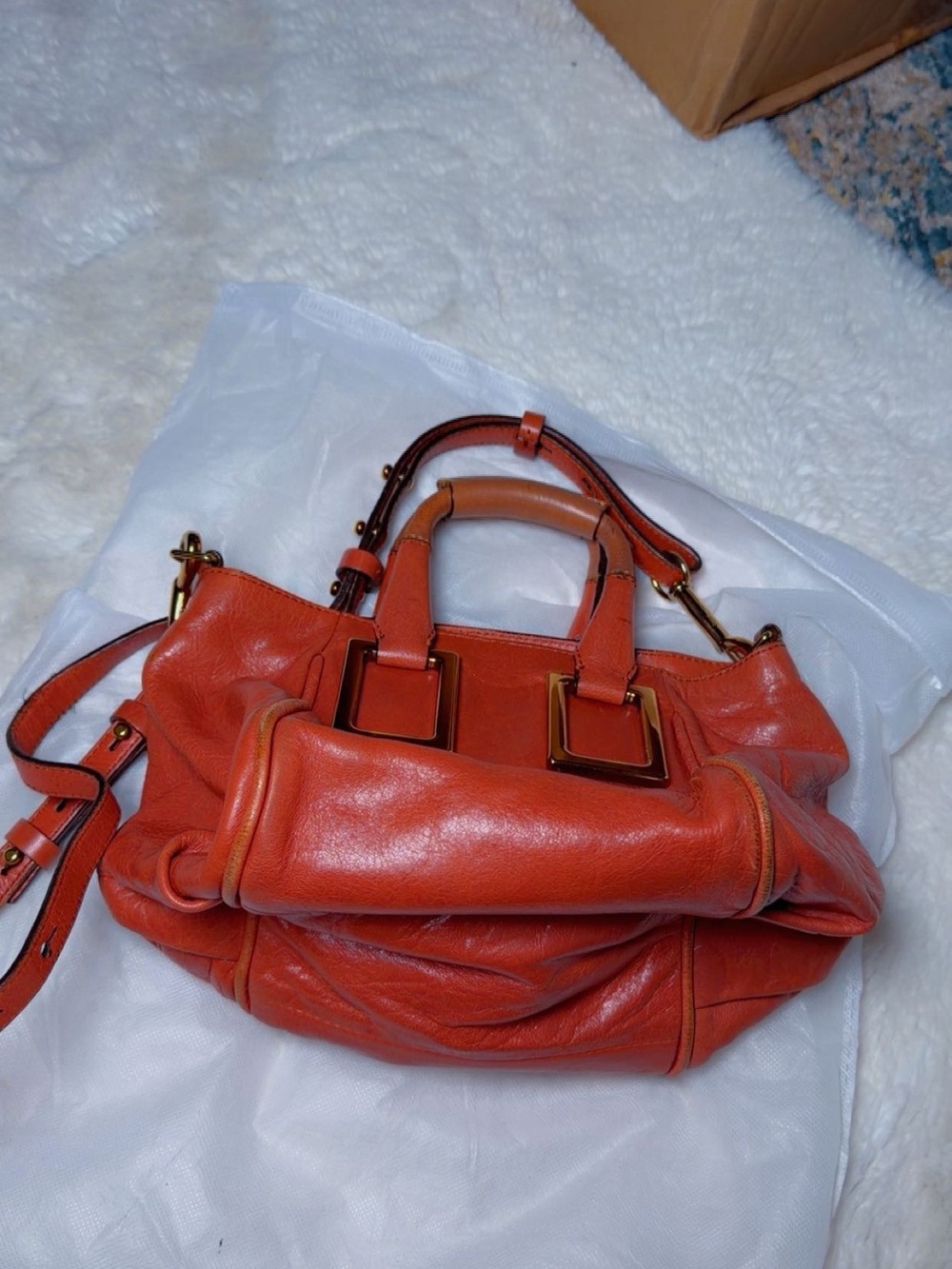 Chloé Burnt Orange Leather Shoulder Satchel with Gold Hardware - Picture 2 of 3